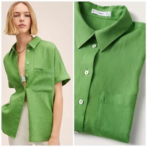 100% Linen Mango Shirt Green